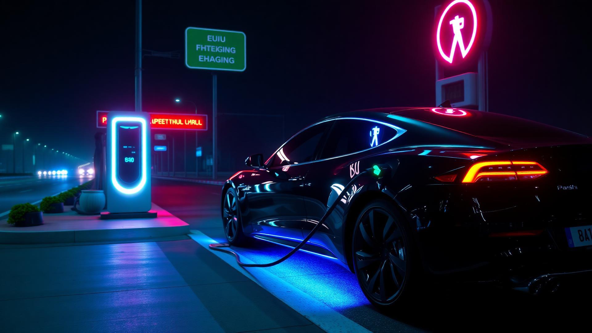 EV fast charging on Indian highway at night